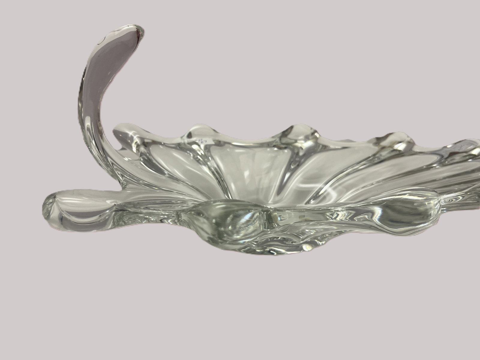 Art Vannes France Large Sculptural Crystal Leaf Centerpiece Bowl, 7" x 17" x 10.5" (1 of 4)