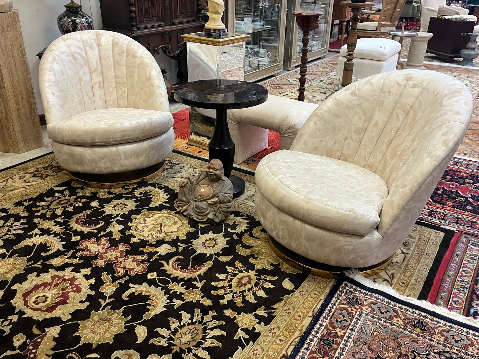 Pair of Thayer Coggin Vintage Swivel Lounge Chairs, Brass?Wrapped Bases (1 of 5)