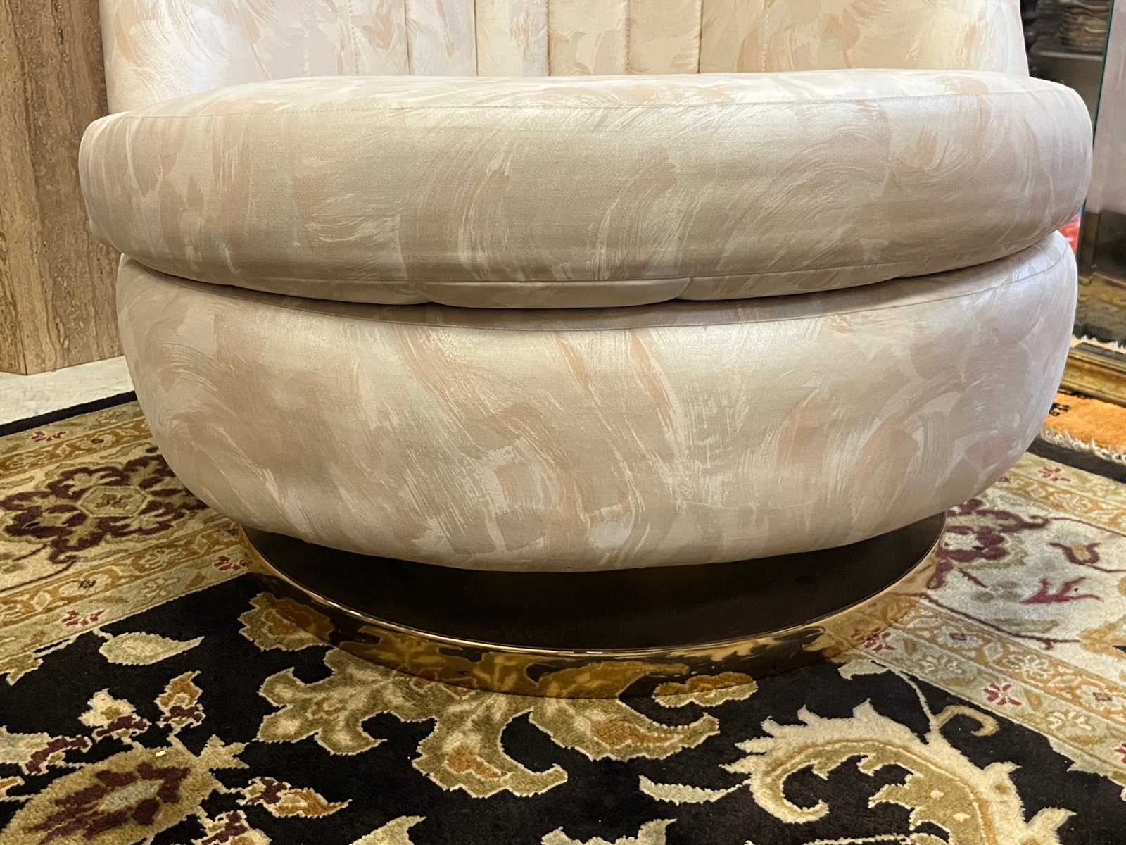 Pair of Thayer Coggin Vintage Swivel/Rocker Lounge Chairs, Brass-Wrapped Bases - 2