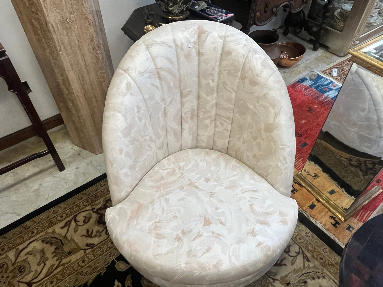 Pair of Thayer Coggin Vintage Swivel/Rocker Lounge Chairs, Brass-Wrapped Bases - 3