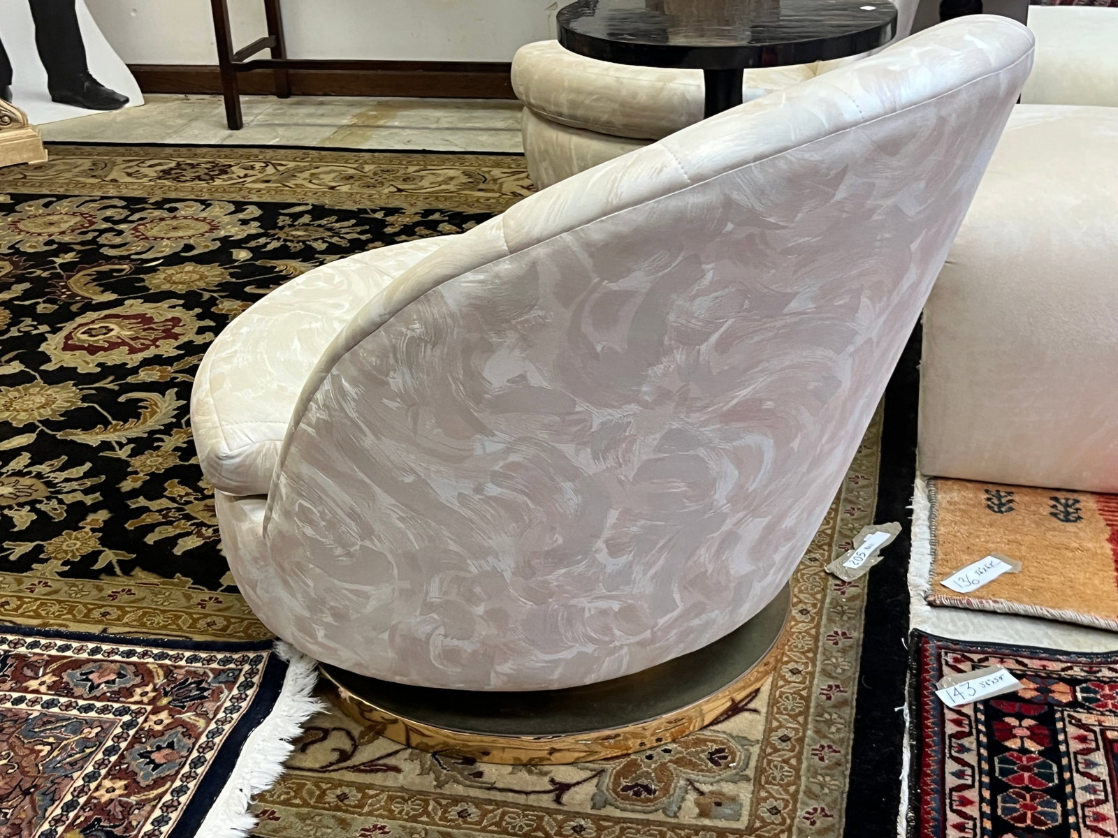 Pair of Thayer Coggin Vintage Swivel/Rocker Lounge Chairs, Brass-Wrapped Bases - 4