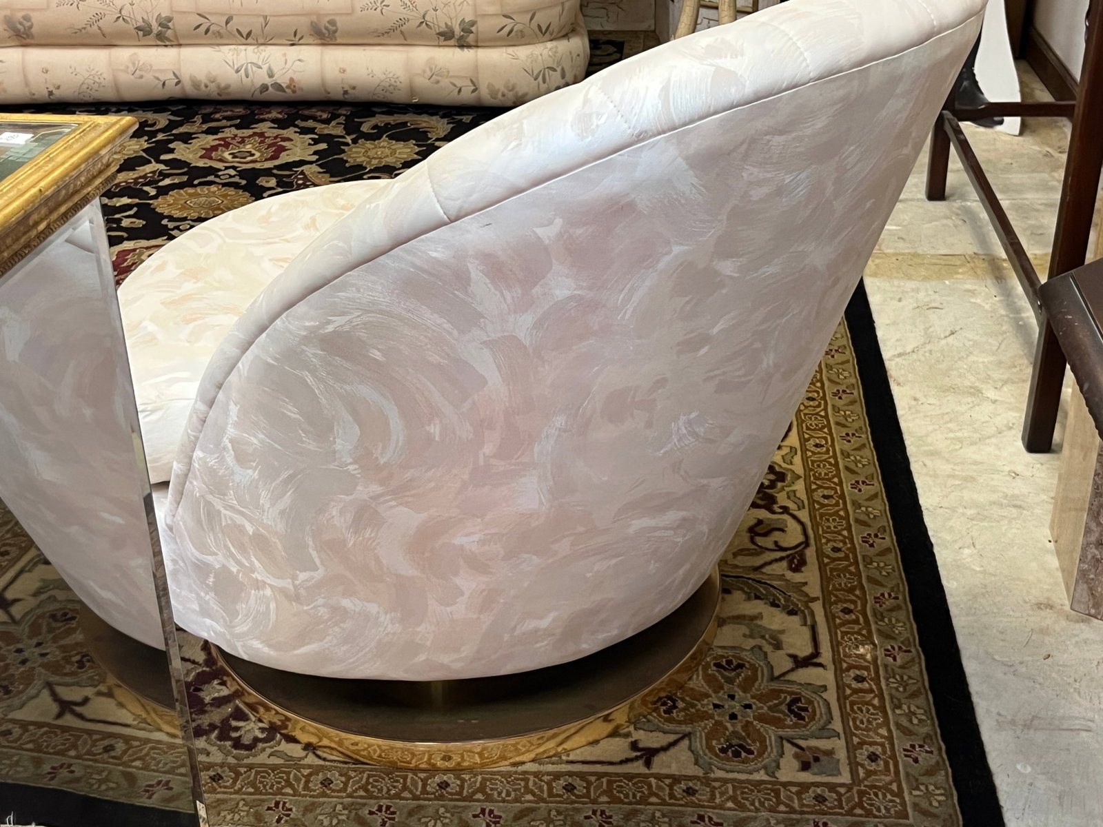 Pair of Thayer Coggin Vintage Swivel/Rocker Lounge Chairs, Brass-Wrapped Bases - 5
