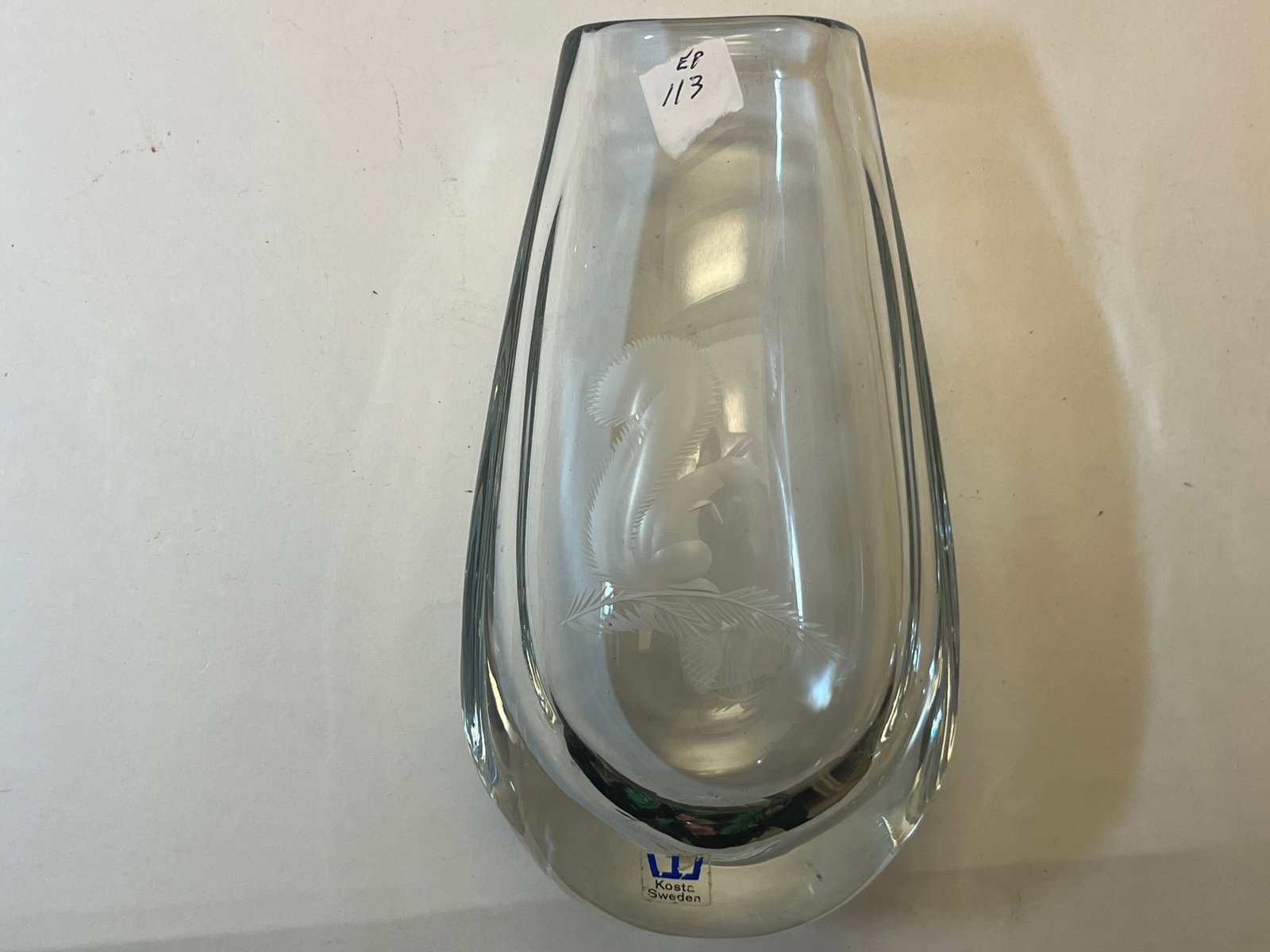 Vintage Kosta Sweden Engraved Crystal Squirrel Art Glass Vase, 7"H (1 of 4)