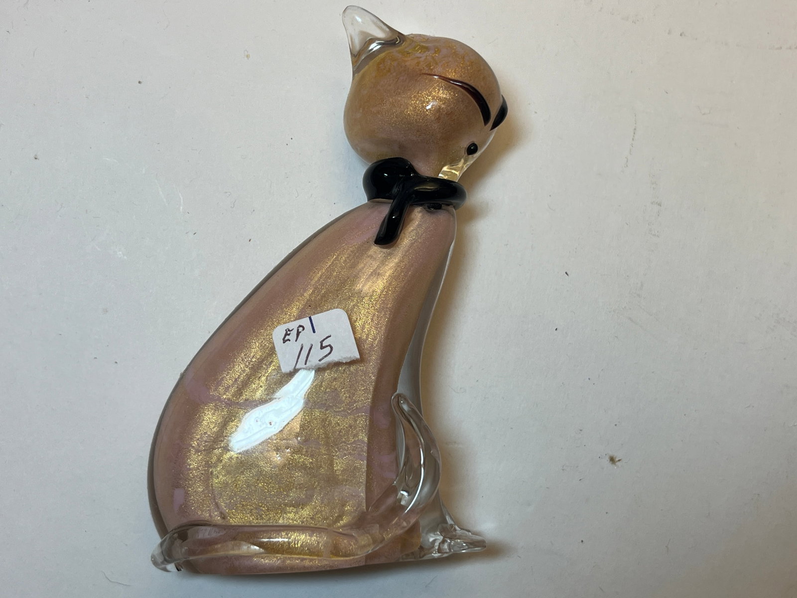 VTG Murano Italian Gold Aventurine Pink Art Glass Cat Sculpture, 5" x 3.5" (1 of 4)