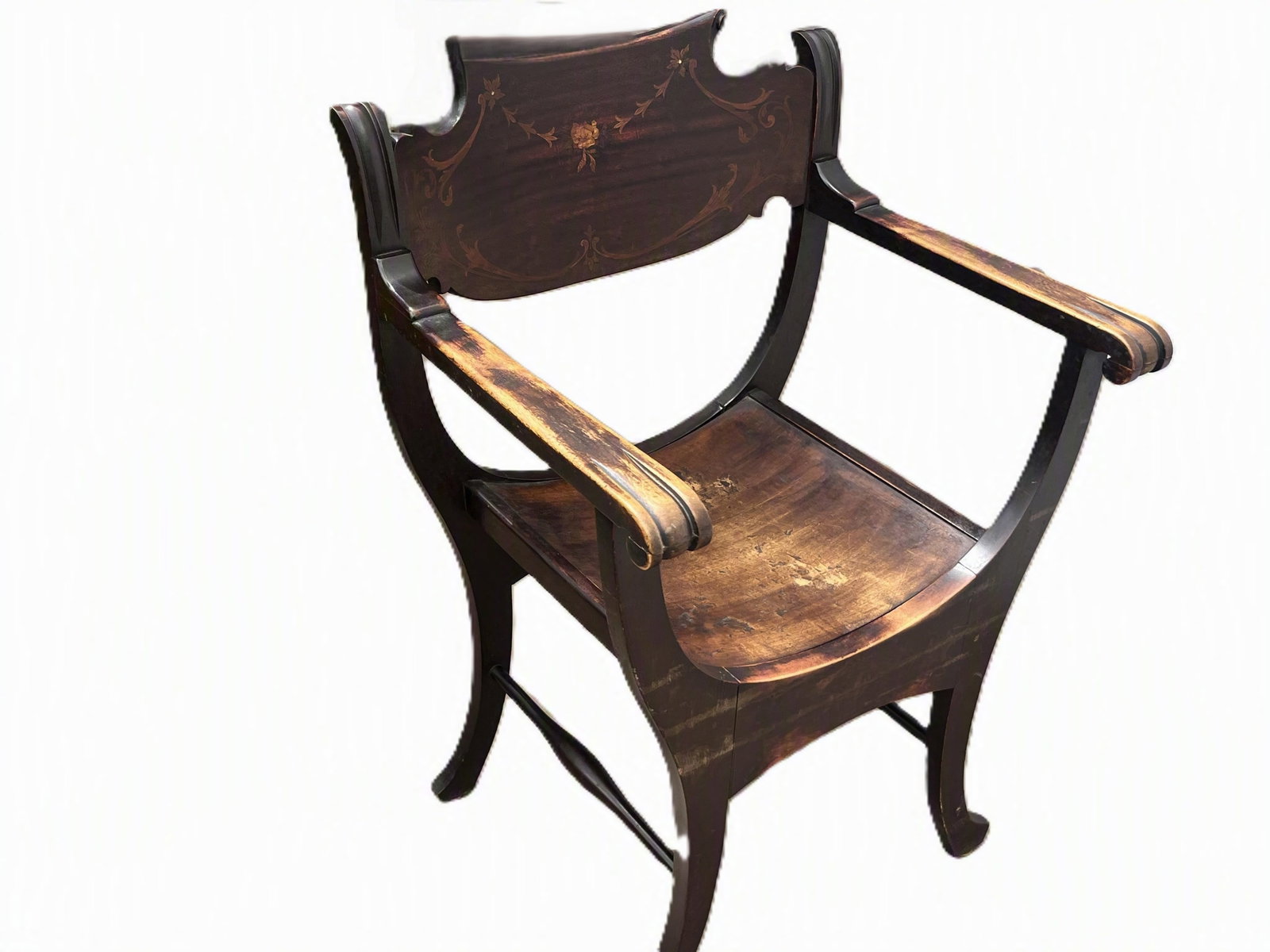 Antique Mahogany Marquetry Inlaid Armchair, Federal/Sheraton Revival, 35" H x 24" W x 20" D (1 of 4)