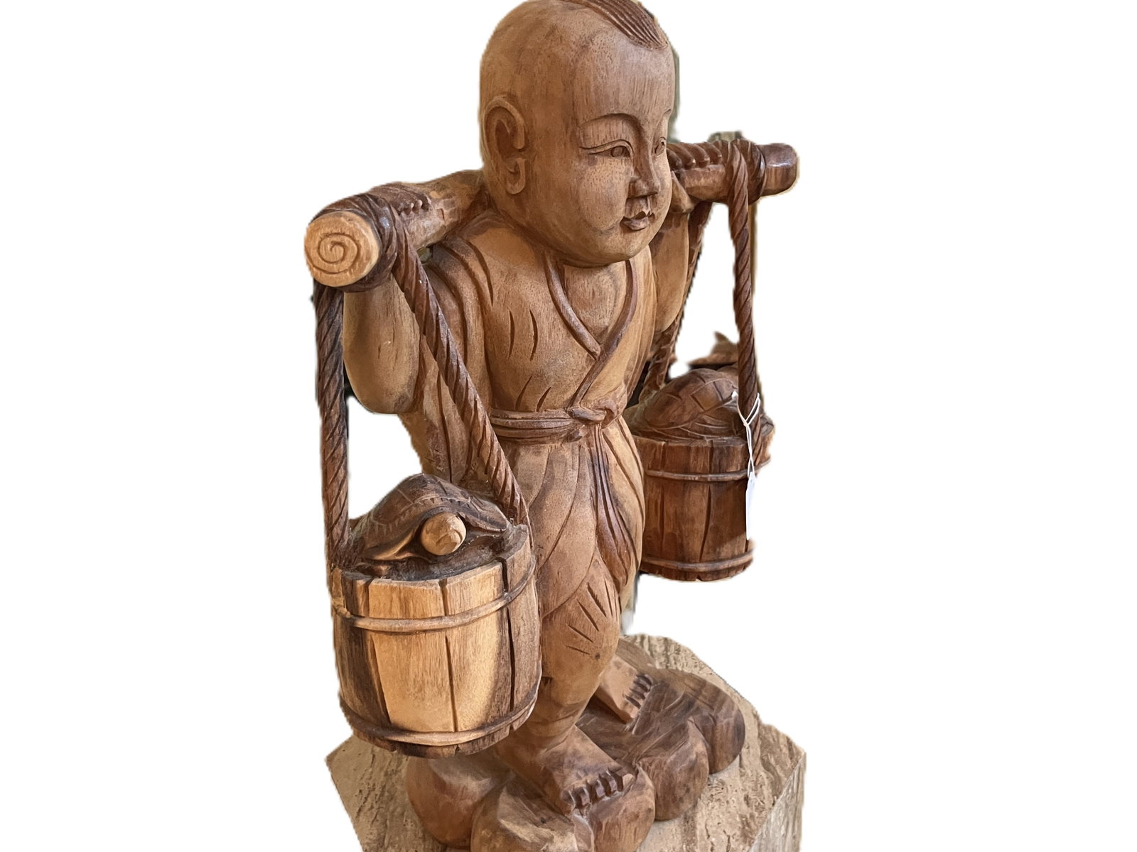 Large Asian Carved Wood Water Carrier Figure w/ Buckets ? 21"H (1 of 3)