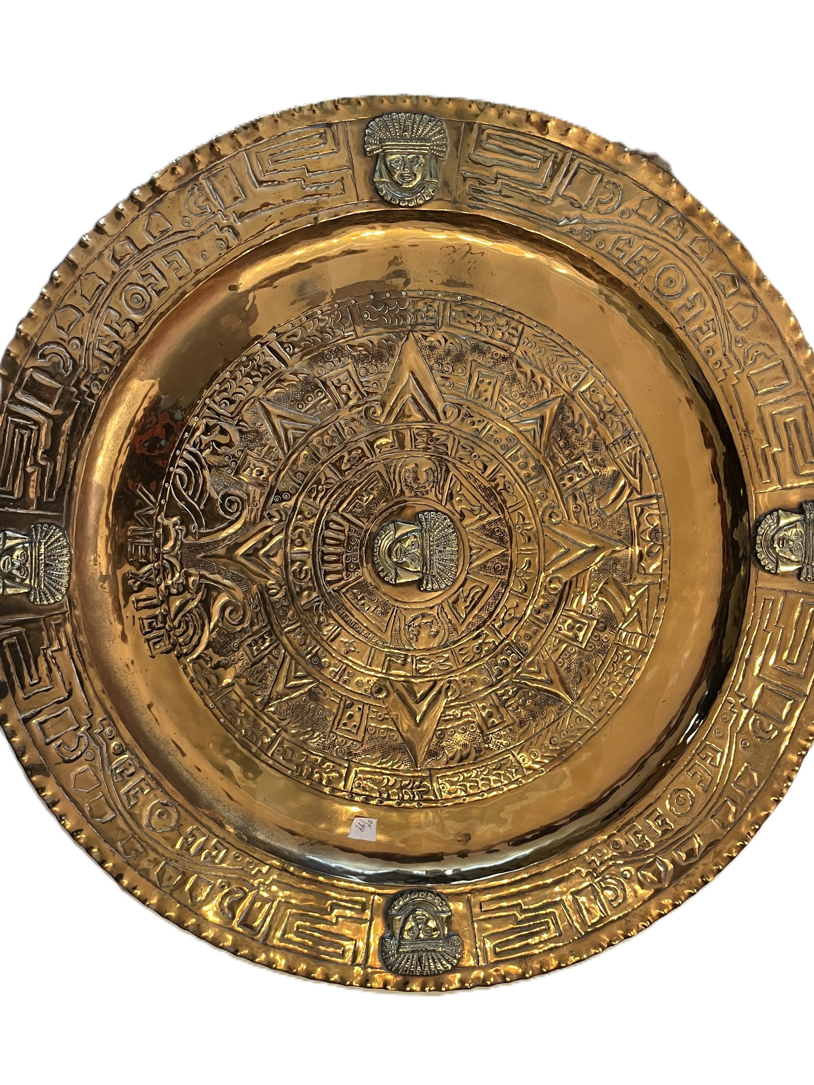 Large Mexican Aztec Calendar Hammered Metal Wall Charger, 25.5" Dia. (1 of 2)