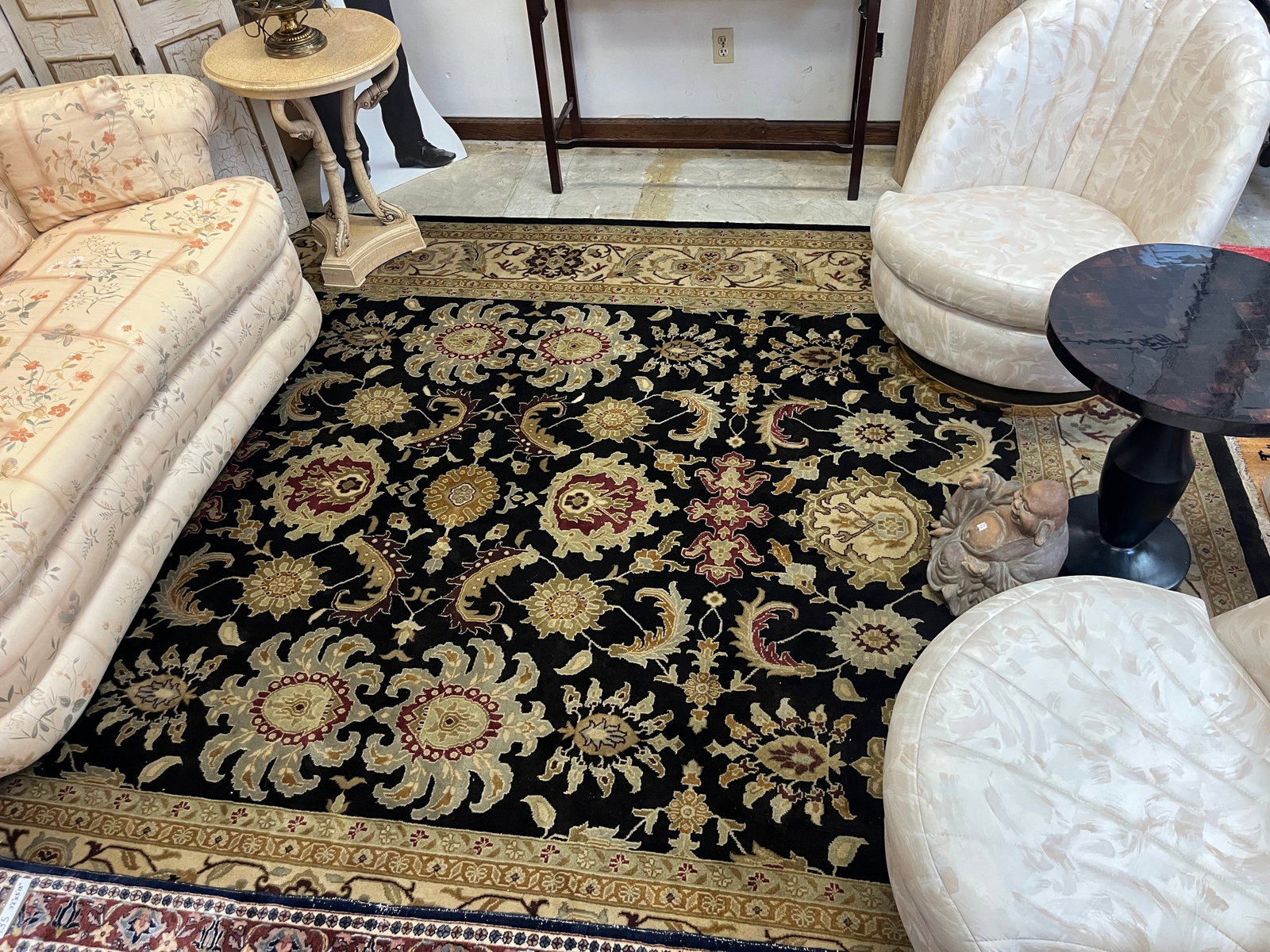 Ethan Allen ?Ziegler? Hand Knotted Wool Rug, Espresso Ground with Floral Border, 11?8 (1 of 3)
