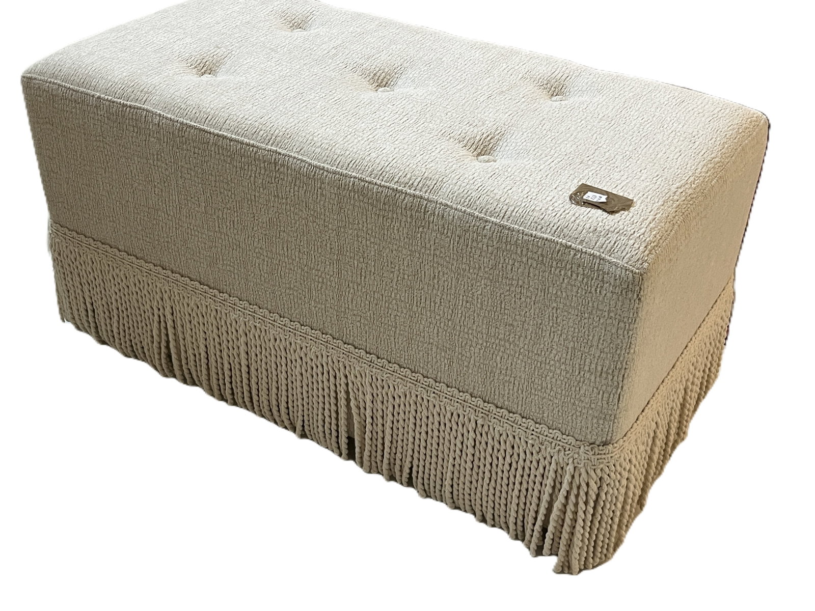 Traditional Tufted Upholstered Bench Ottoman w/ Bullion Fringe, 18"H x 36"W x 18"D (1 of 3)