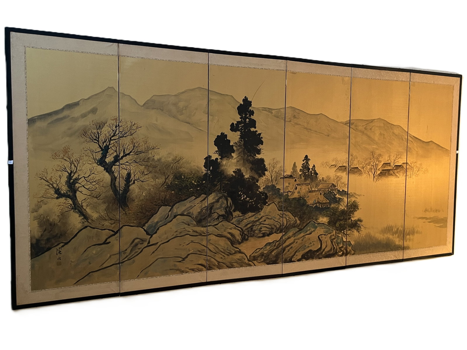 Monumental 8-Panel Asian Landscape Folding Screen ? 105" W x 48" H (1 of 1)