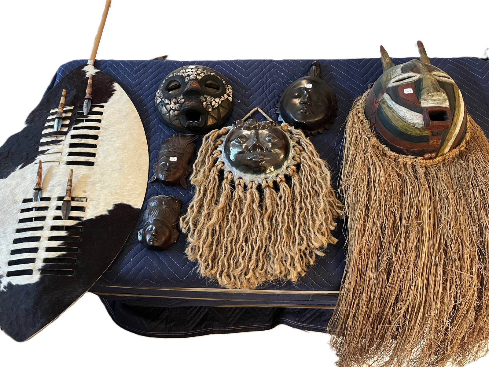 African Tribal-Style Mask Collection w/ Hide Shield & 4 Knives (1 of 5)