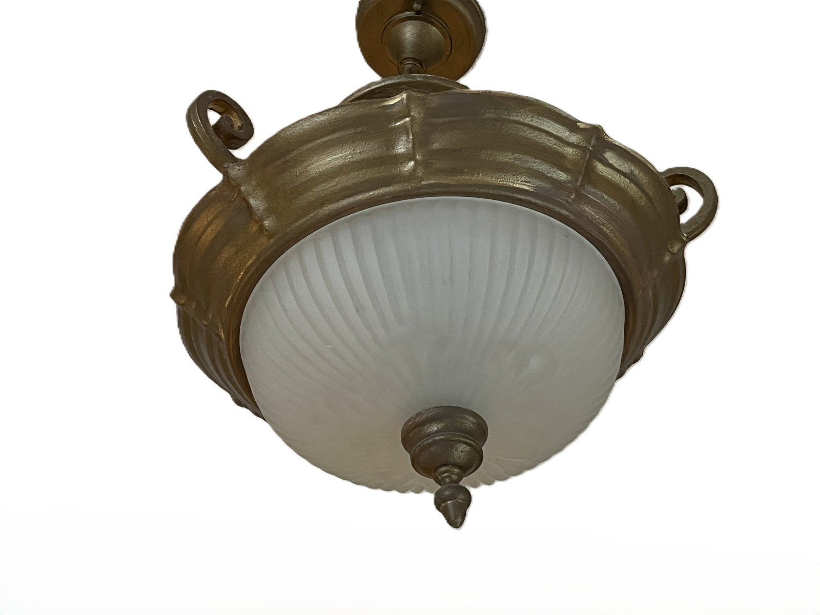 VTG Neoclassical Style Gilt Metal & Frosted Glass Semi-Flush Ceiling Light ? 16" x 13" (1 of 3)