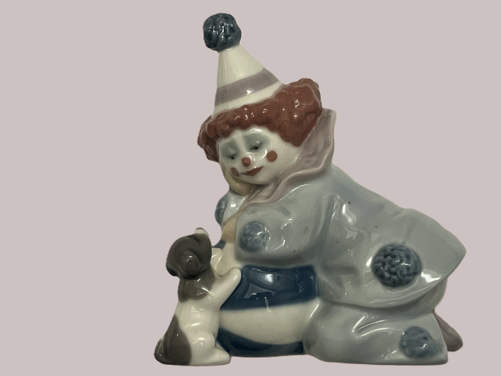 Vintage Lladró Porcelain Clown Leaning on Ball with Dog Figurine, Spain (1 of 3)