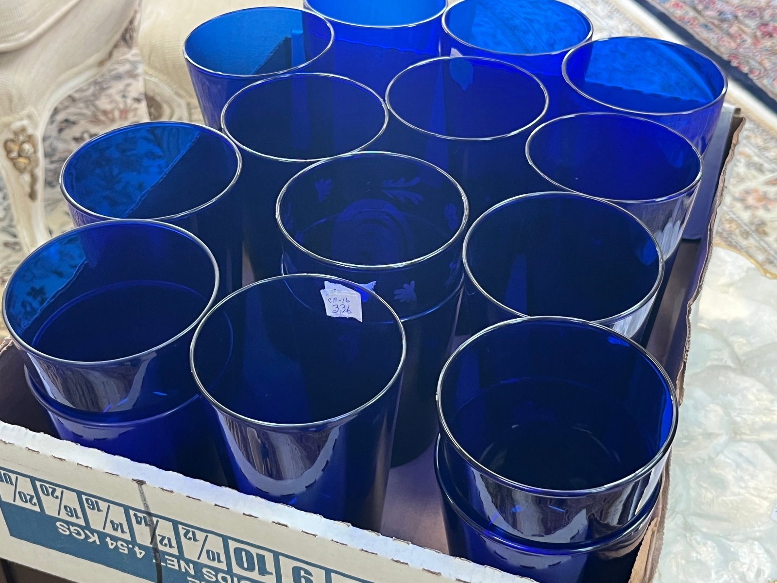 16 VTG Cobalt Blue Glass Tumblers & Vases ? Assorted Sizes: Collection of 16 vintage cobalt blue glass pieces in assorted sizes and forms. The lot includes drinking tumblers along with several taller cylindrical pieces suitable for use as vases. All feature a 