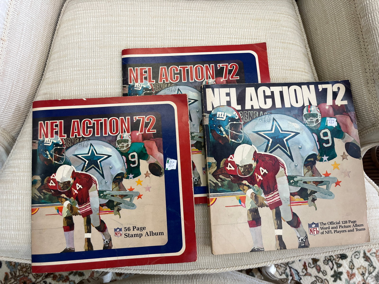 3 VTG 1972 NFL Action Football Stamp Albums with Player Stamps (1 of 2)