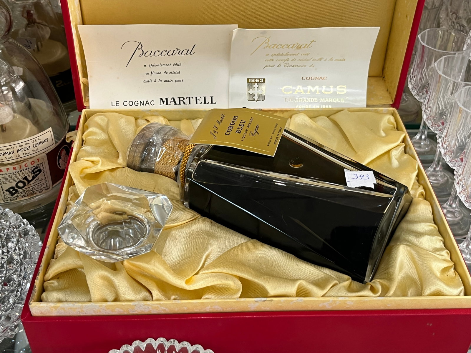 VTG c.1970 Baccarat Crystal Martell Cordon Bleu Cognac Decanter Presentation Set (1 of 3)