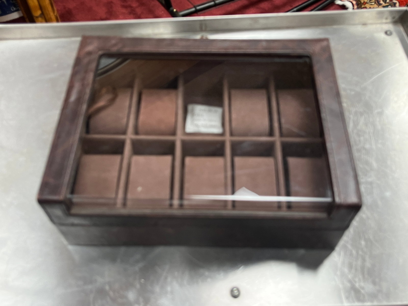 10-Slot Brown Leather-Look Watch Display Box w/ Clear Plastic Top – 2018 (1 of 3)