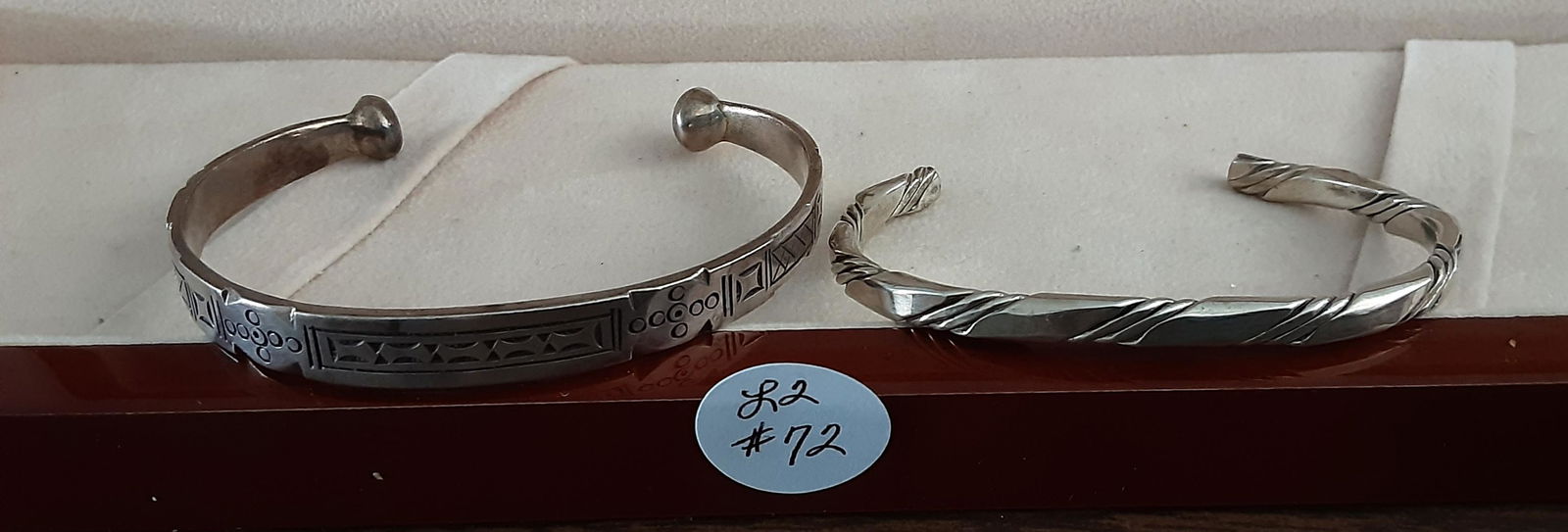 2 heavy handmade Sterling silver bracelets: 2 heavy handmade Sterling silver bracelets from the 1940s / 50s, having a great look and beautiful patina. A nice addition to your collection. Sold as a lot all for one money.