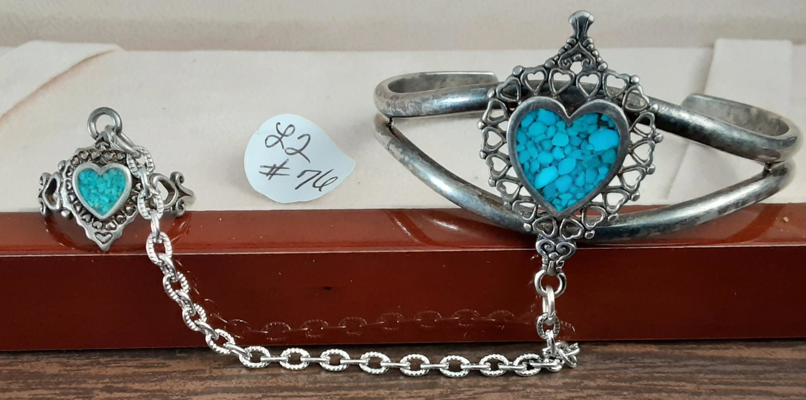 Signed Sterling silver and turquoise bracelet and ring: Signed Sterling silver and turquoise bracelet and ring set. Signed G&S. A very nice older set from the early 1970s.