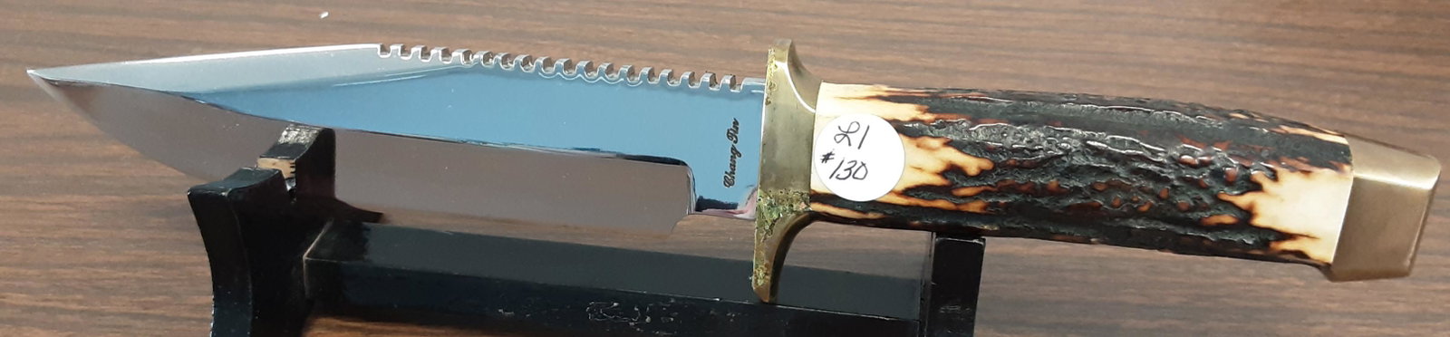 Great antique Bowie knife with a stag handle: Great antique Bowie knife with a stag handle and brass fittings. This knife measures approximately 12 inches overall.