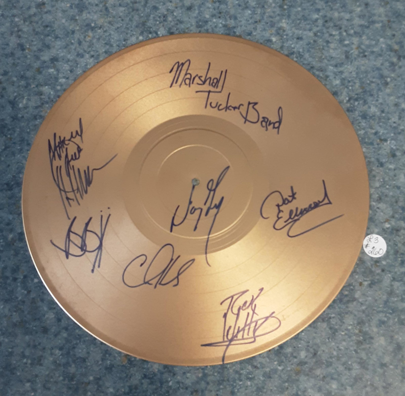 Autographed Marshall Tucker band, gold record: Autographed Marshall Tucker band, gold record, 33 LPM .