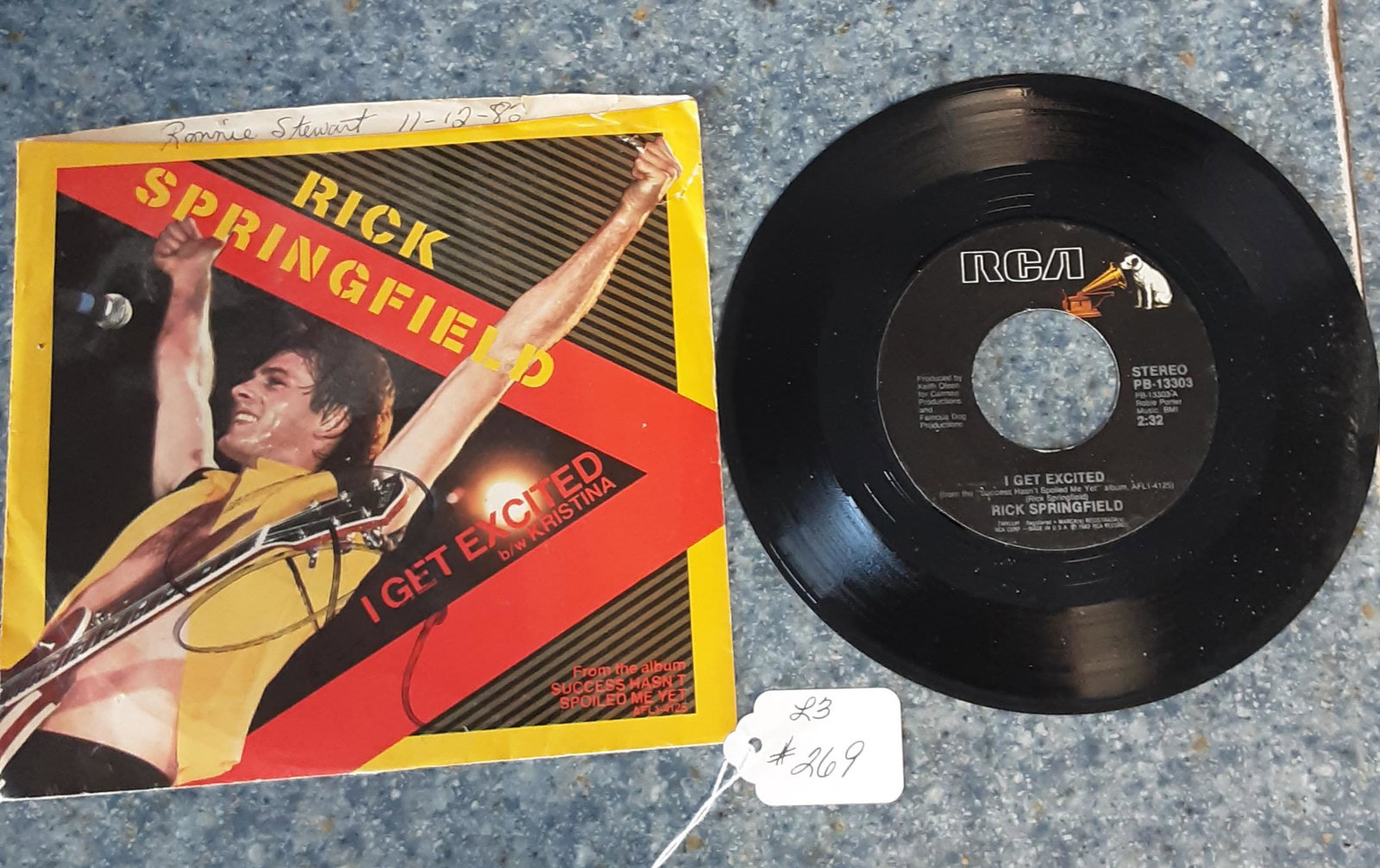 Rick Springfield autographed 45 record and cover: Rick Springfield autographed 45 record and cover. I get excited.