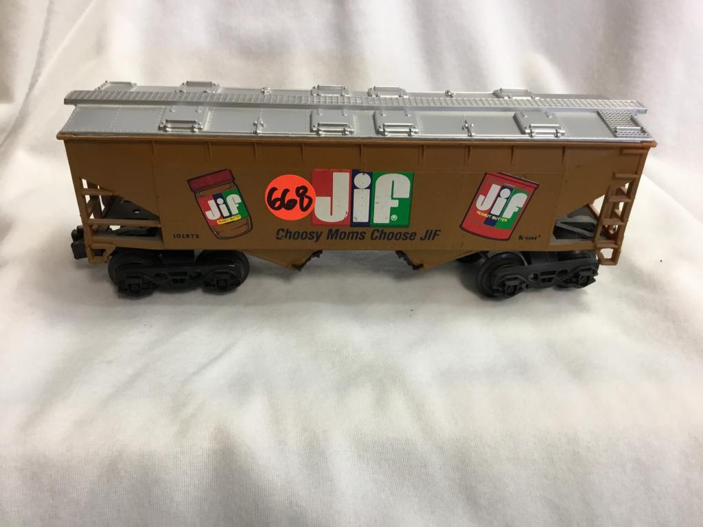 JIF PEANUT BUTTER TRAIN CAR You are bidding on a JIF: You are bidding on a JIF PEANUT BUTTER TRAIN CAR, a unique and fun piece to add to your train collection!