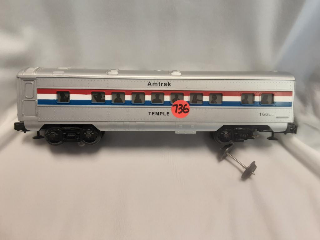 LIONEL AMTRAK TEMPLE RAILROAD CAR 16098 You are bidding: You are bidding on a LIONEL AMTRAK TEMPLE RAILROAD CAR 16098 A great addition to your collection!