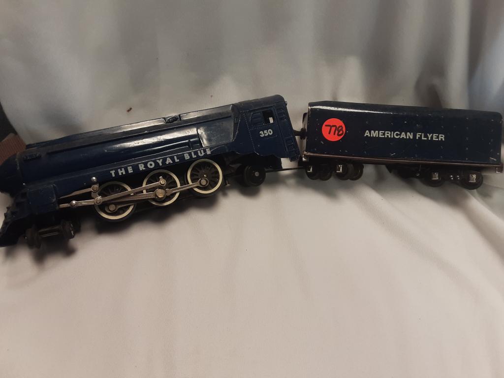 LIONEL AMERICAN FLYER "ROYAL BLUE" 350 You are bidding: You are bidding on a LIONEL AMERICAN FLYER ROYAL BLUE LOCOTOMOTIVE & TENDER 350 A great addition to your collection!