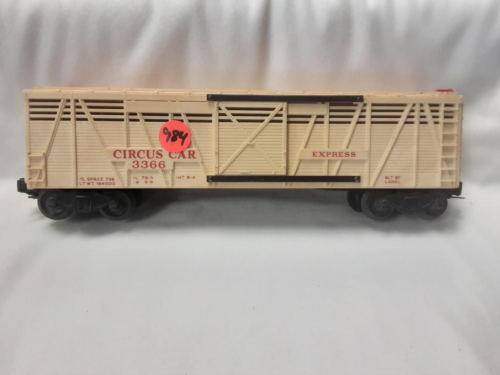 LIONEL CIRCUS CAR ECPRESS #3366: LIONEL CIRCUS CAR ECPRESS #3366