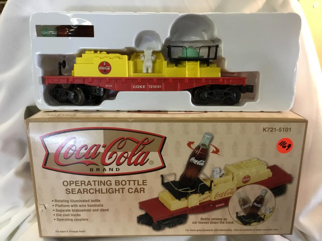 COCA COLA OPERATING BOTTLE SEARCHLIGHT CAR You are: You are bidding on a COCA COLA OPERATING BOTTLE SEARCHLIGHT TRAIN. A great item to add to your collection!