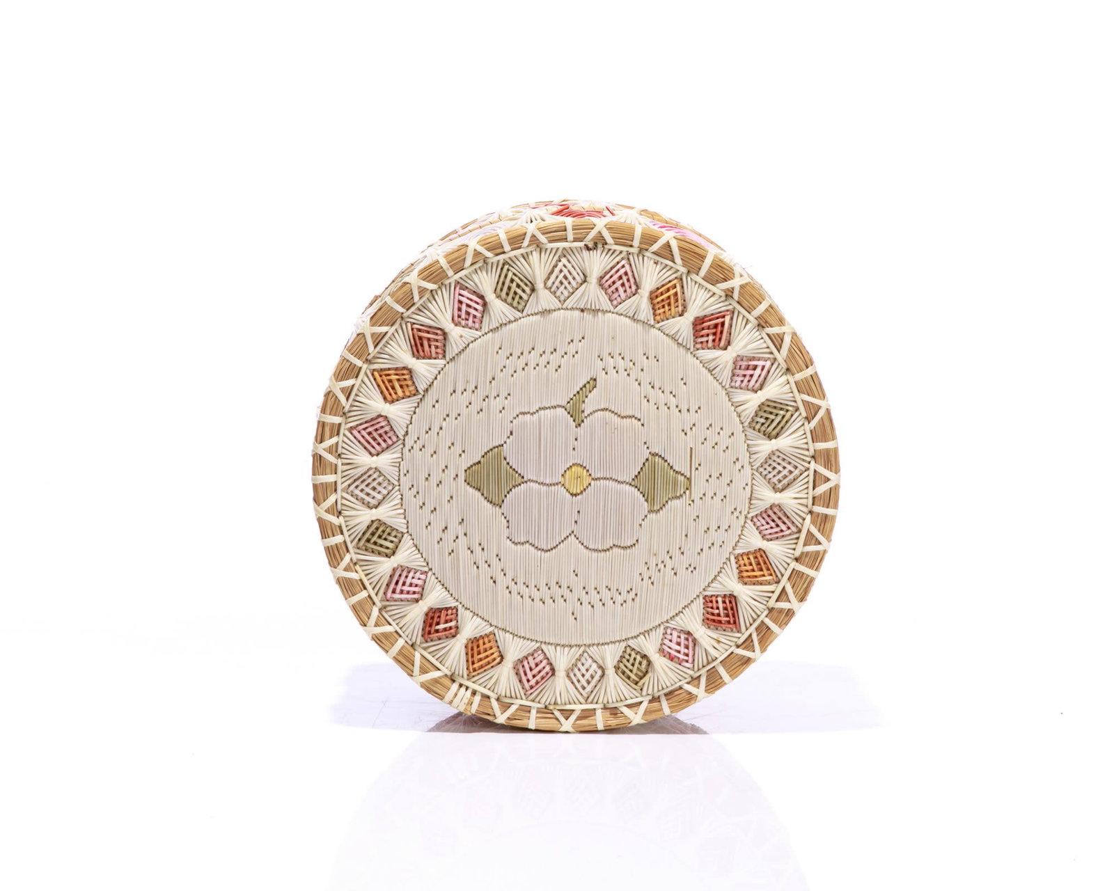 UNIDENTIFIED ARTIST, ANISHINAABE (OJIBWA), First: UNIDENTIFIED ARTIST, ANISHINAABE (OJIBWA) Circular Quill Box, early 20th century birch bark, porcupine quills, thread and sweet grass, height: 3.75 in (9.5 cm) / diameter: 7 in (17.8 cm) unsigned. Pro