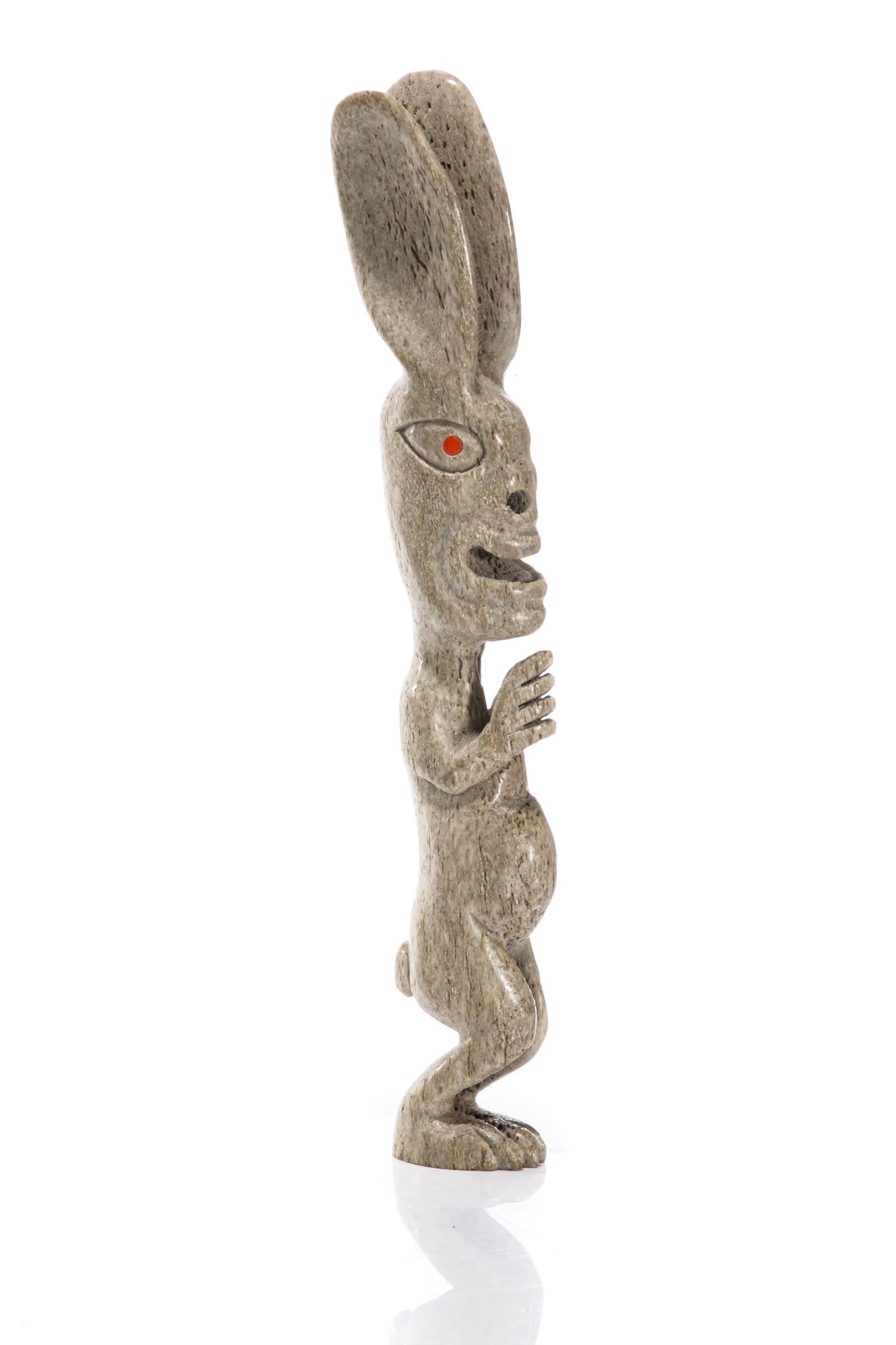 PETER PANEAK, INUIT, Hare Spirit, c. 1990: PETER PANEAK (1934-2017) KANGIQTUGAAPIK (CLYDE RIVER) Hare Spirit, c. 1990 antler and inlay, 10.5 x 1.25 x 1.75 in (26.7 x 3.2 x 4.4 cm) unsigned. Provenance A Toronto Collection.