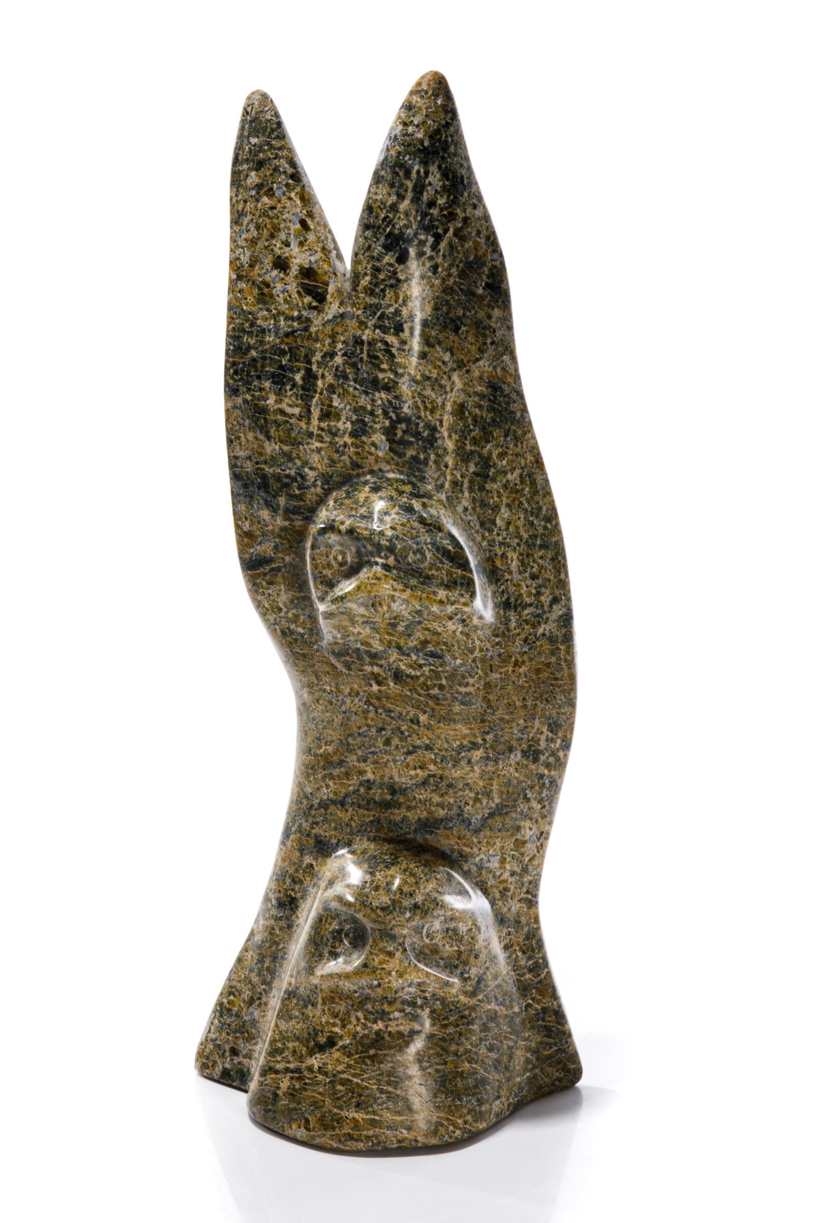 OSUITOK IPEELEE, INUIT, Assembly of Owls, c. 1990: OSUITOK IPEELEE, R.C.A. (1923-2005) m., KINNGAIT (CAPE DORSET) Assembly of Owls, c. 1990 stone, 12.5 x 4.5 x 3 in (31.8 x 11.4 x 7.6 cm) signed, "ᐅᓱᐃᑐ / "ᐃᐱᓕ"