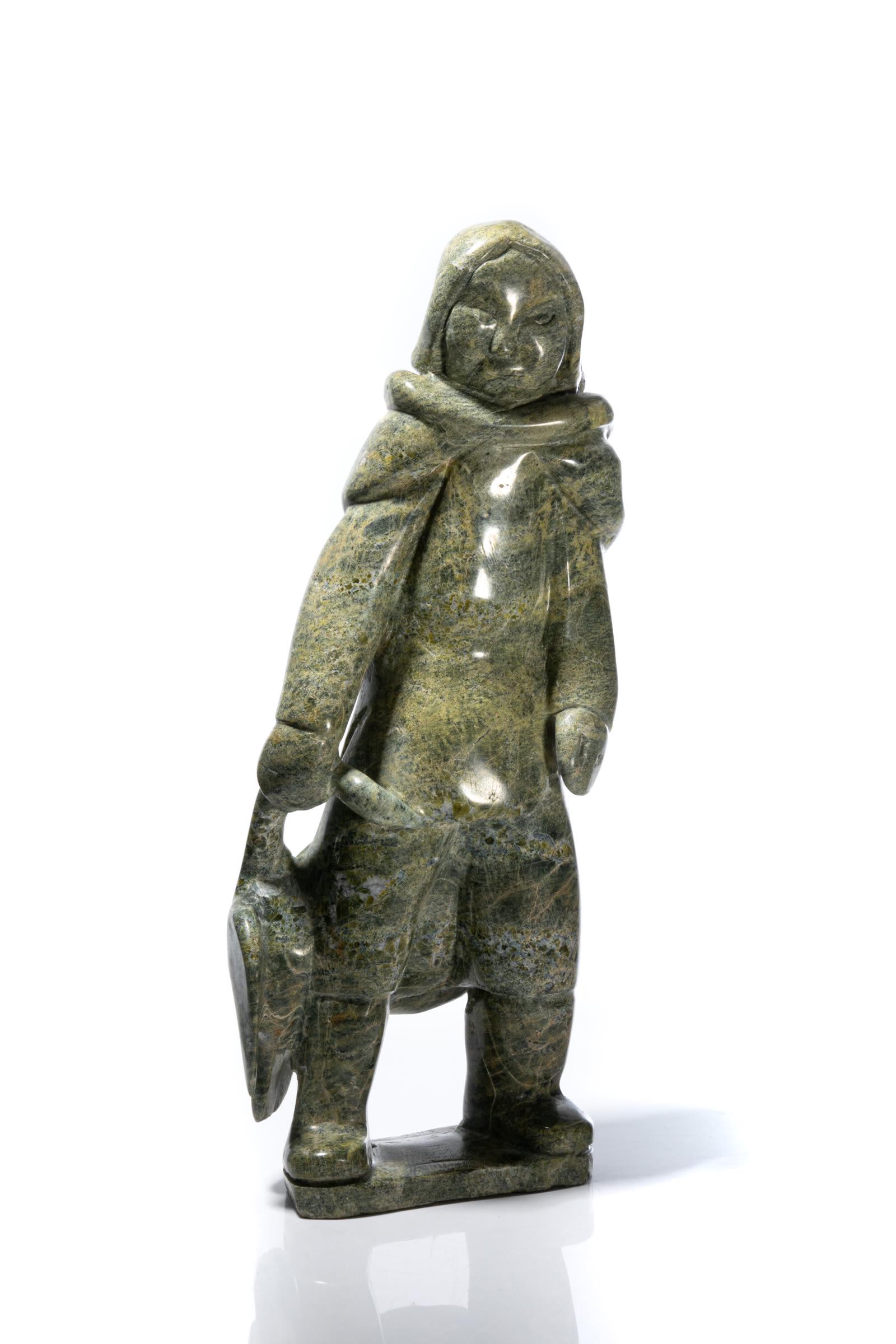 MANNUMI SHAQU, INUIT, Mother and Child with Goose: MANNUMI SHAQU (1917-2000) KINNGAIT (CAPE DORSET) Mother and Child with Goose stone, 19.25 x 7.25 x 4 in (48.9 x 18.4 x 10.2 cm) unsigned. Provenance Private Collection, Montreal; Estate of th