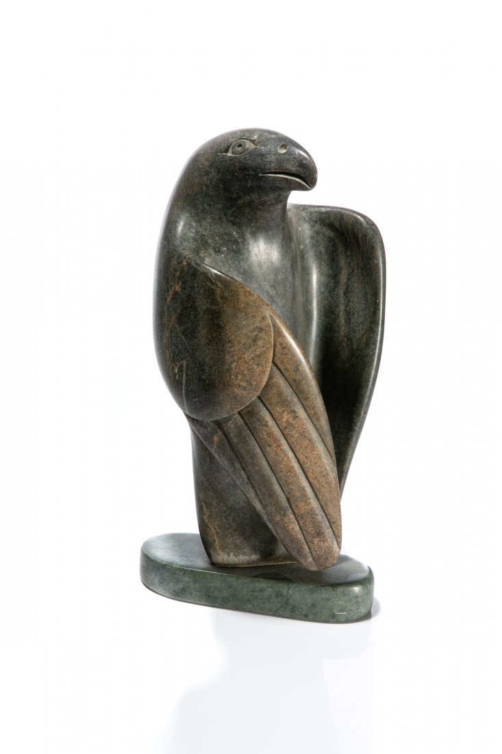 ABRAHAM ANGHIK RUBEN, INUIT, Proud Falcon, c. late: ABRAHAM ANGHIK RUBEN (1951-), PAULATUK / SALT SPRING ISLAND, BC Proud Falcon, c. late 1990s stone, 10.75 x 5.5 x 4.5 in (27.3 x 14 x 11.4 cm) unsigned. Provenance A Toronto Collection.