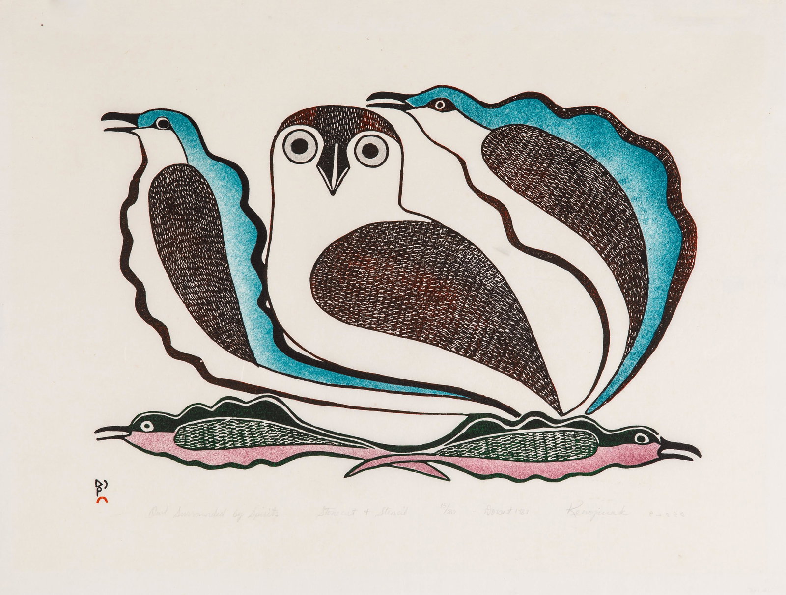 KENOJUAK ASHEVAK, INUIT, Owl Surrounded by Spirits, (1 of 1)