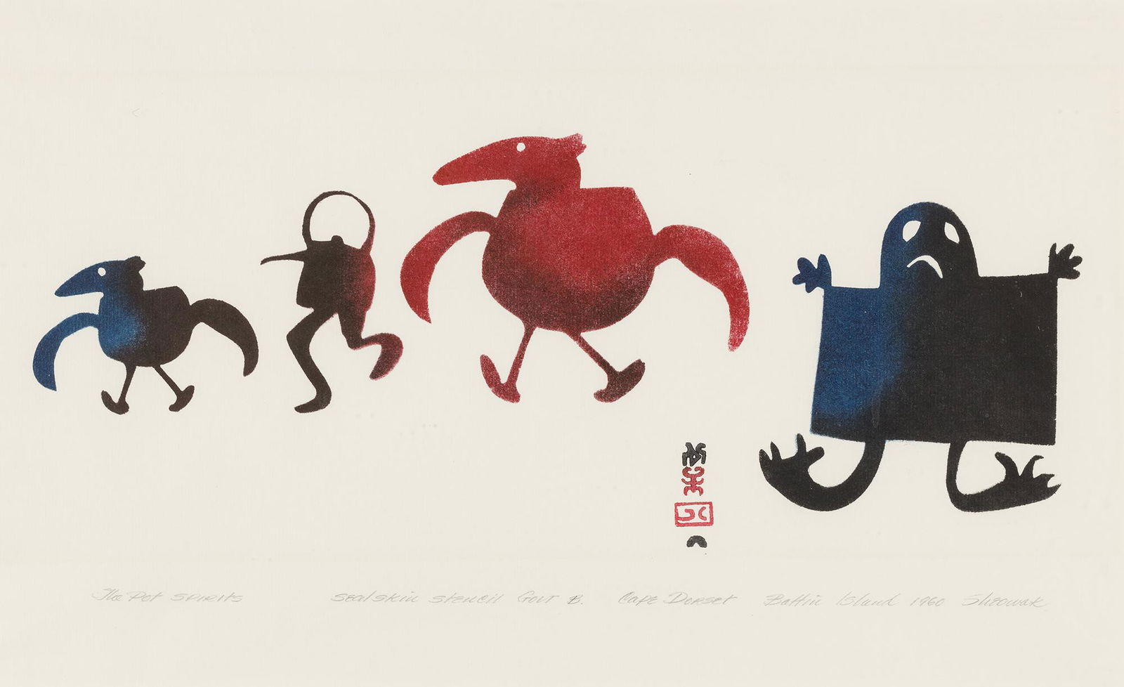 SHEOUAK PETAULASSIE, INUIT, The Pot Spirits, 1960 #55 (1 of 2)