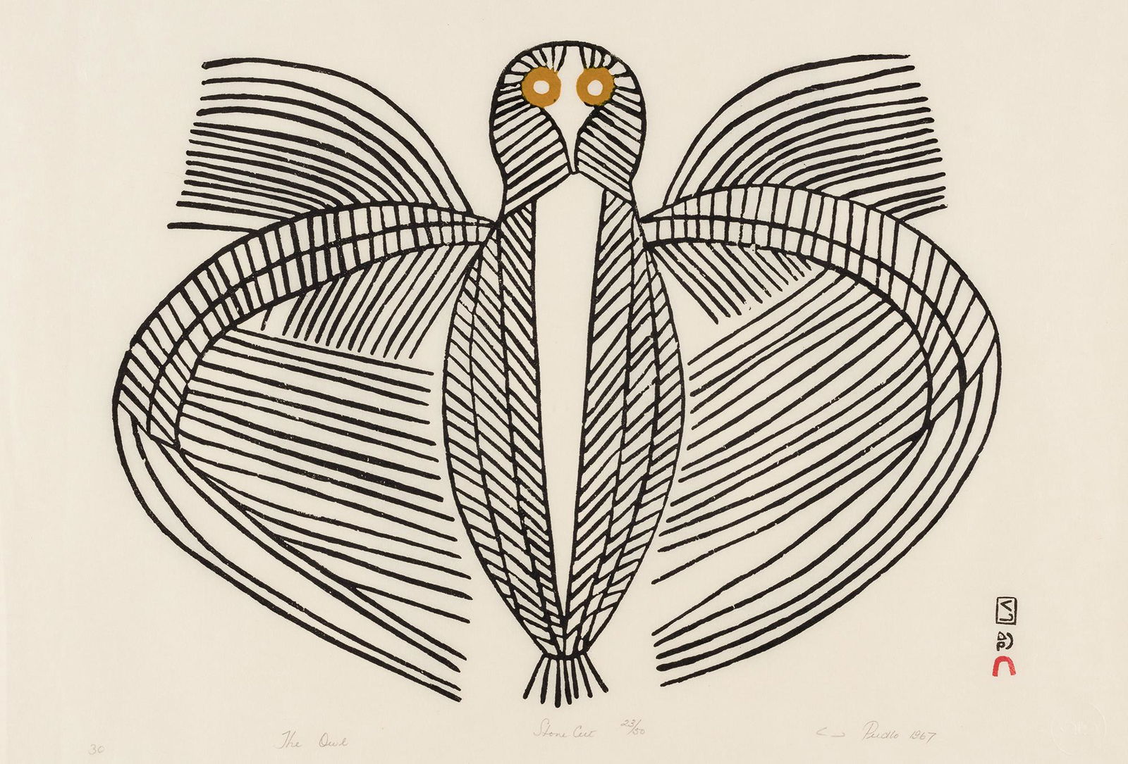 PUDLO PUDLAT, INUIT, The Owl, 1967 #30 (1 of 2)
