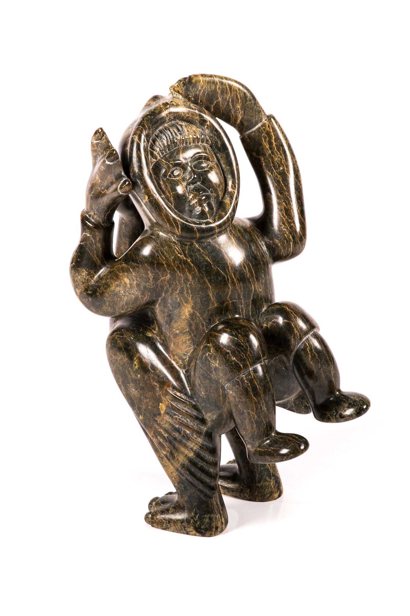 LUKTA QIATSUK, INUIT, Shaman and Bird Spirit, late 1980s: LUKTA QIATSUK (1928-2004) KINNGAIT (CAPE DORSET) Shaman and Bird Spirit, late 1980s stone, 18 x 11.25 x 7.5 in (45.7 x 28.6 x 19.1 cm) signed, "ᓗᑕ ᑭᐊᓯ". Provenance Privat