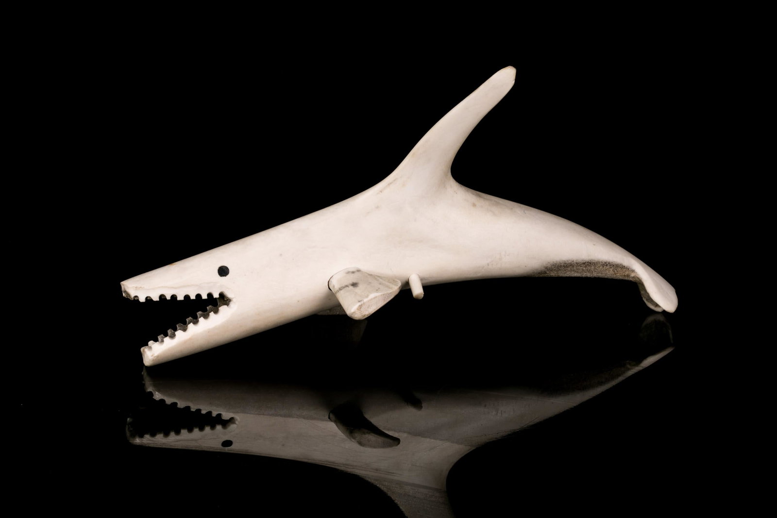 UNIDENTIFIED, INUIT, Sea Creature, late 1970s: UNIDENTIFIED ARTIST, Probably GEORGE RIVER (KANGIQSUALUJJUAQ) Sea Creature, late 1970s antler and black inlay, 5 x 11 x 3.5 in (12.7 x 27.9 x 8.9 cm) unsigned. Provenance Private Collection, USA; by d