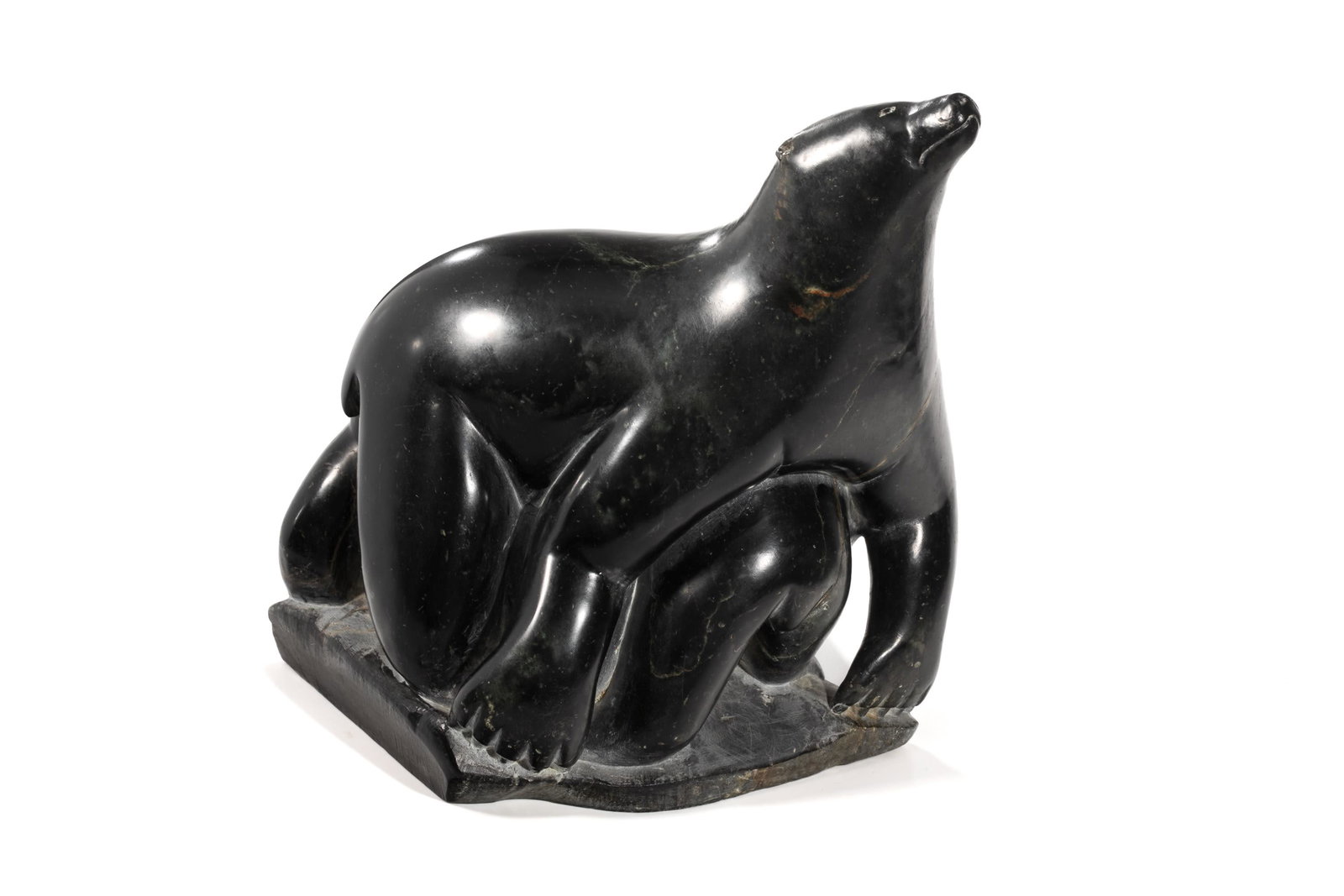 JON INIAPIK, INUIT, Polar Bear Protecting Young , 1970s: JON INIAPIK, NUNAVIK (ARCTIC QUEBEC) Polar Bear Protecting Young , 1970s stone, 9 x 8 x 6.75 in (22.9 x 20.3 x 17.1 cm) signed indistinctly, "JON INIAPIK / 17403". Provenance A Montreal Collection.