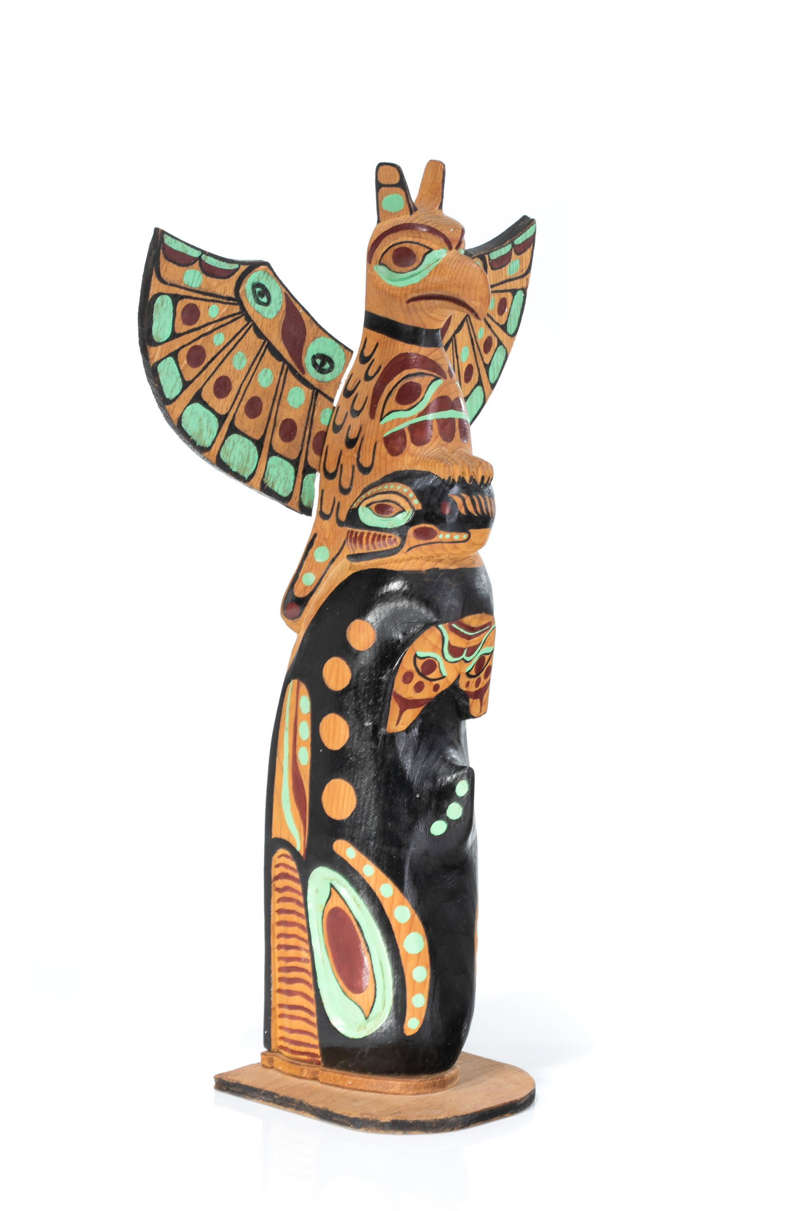HENRY ROBERTSON (1934-2016) HAISLA, Model Totem Pole , c. 1960-70: HENRY ROBERTSON (1934-2016) HAISLA Model Totem Pole , c. 1960-70 carved wood, paint, and metal nails, 14.75 x 8.75 x 4.25 in (37.5 x 22.2 x 10.8 cm) inscribed, signed, and further inscribed by artist 