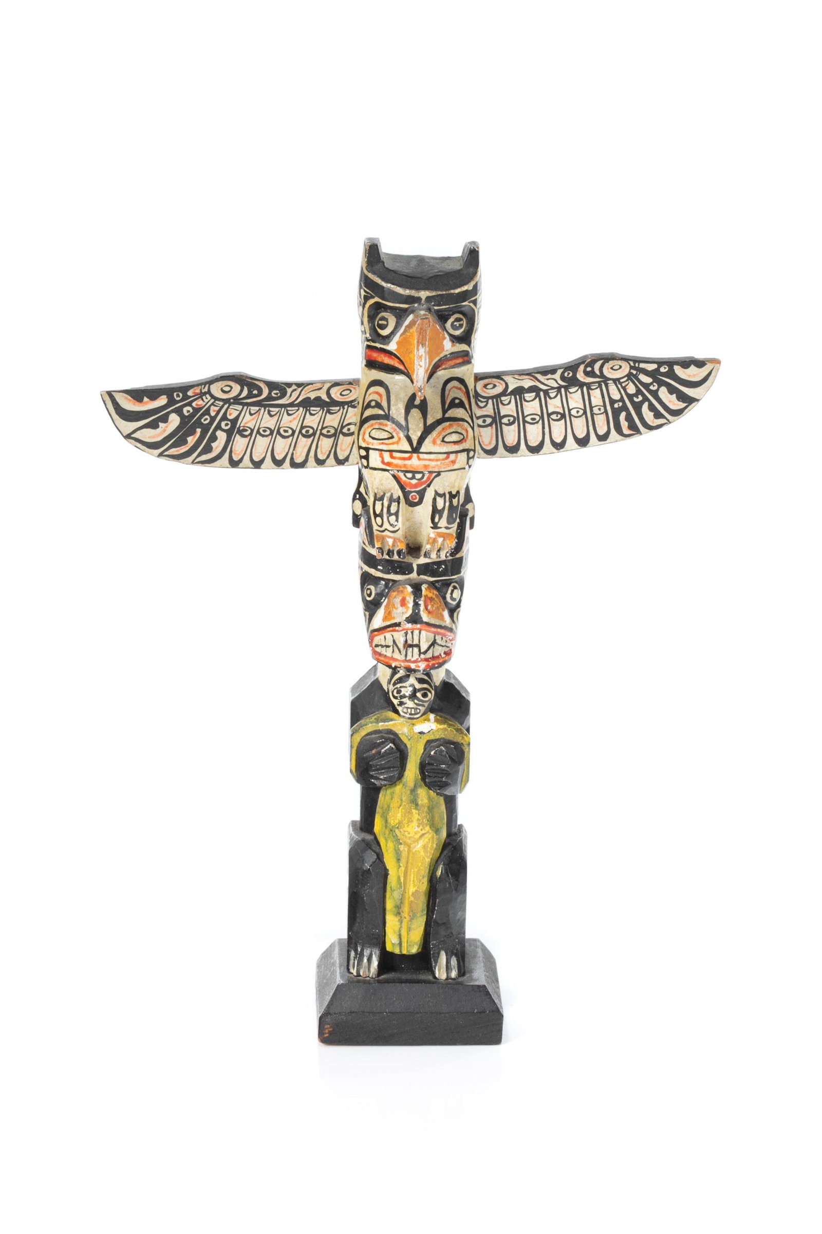 UNIDENTIFIED ARTIST, POSSIBLY NORTHWEST COAST*, Model Thunderbird Totem Pole (William Webber Scenery: UNIDENTIFIED ARTIST, POSSIBLY NORTHWEST COAST* Model Thunderbird Totem Pole (William Webber Scenery Shop Model Totem), c. 1930/40 or later cedar and pigment, 7.5 x 6 x 1.75 in (19.1 x 15.2 x 4.4 cm) u