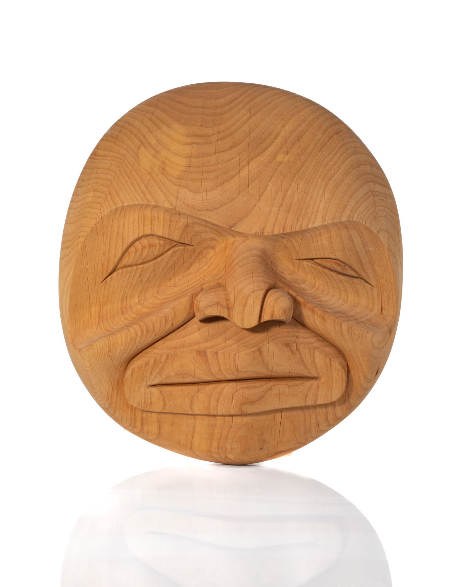 RON JOSEPH TELEK (1962-2017) NISGA'A, Moon Face Panel,: RON JOSEPH TELEK (1962-2017) NISGA'A Moon Face Panel, carved cedar wood, 11.25 x 10.5 x 1.75 in (28.6 x 26.7 x 4.4 cm) signed, "Telek". Provenance Private Collection, Calgary.