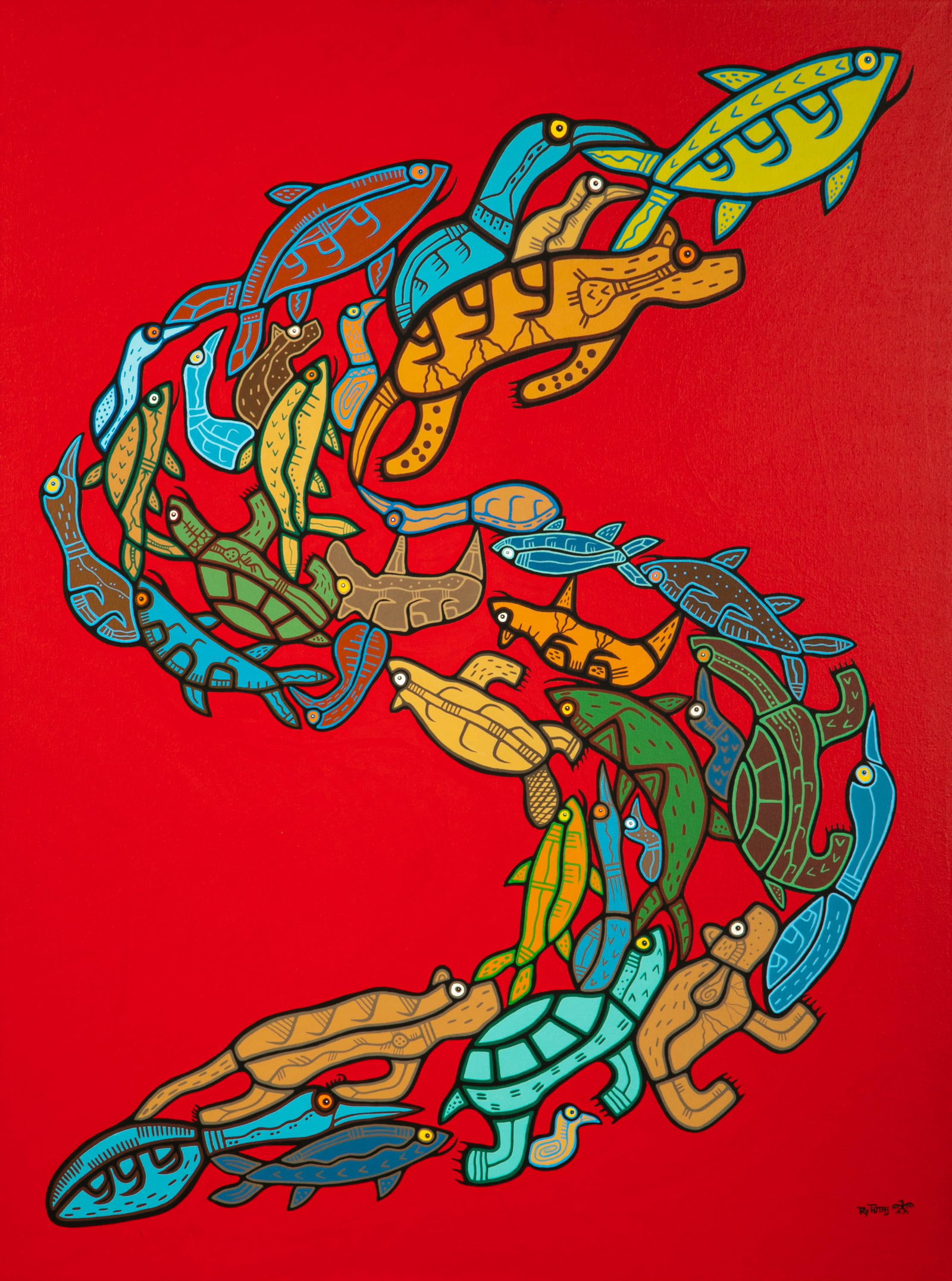 ROY THOMAS (1949-2004) ANISHINAABE, Long Journey, 2000: ROY THOMAS (1949-2004) ANISHINAABE Long Journey, 2000 acrylic on canvas, 40 x 30 in (101.6 x 76.2 cm), unframed. signed "Roy Thomas" and inscribed with artist's crow insignia; titled, signed, inscribe