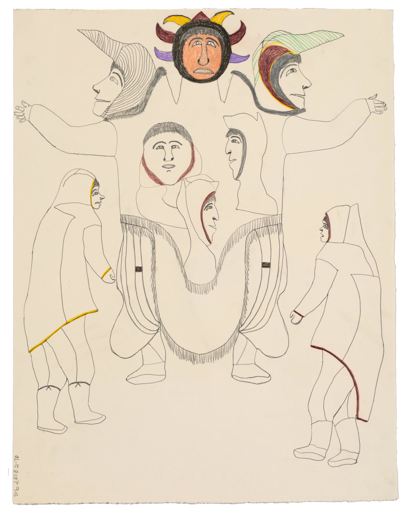 MARK UQAYUITTUQ, INUIT, Untitled Drawing (Inuuk Encountering Spirits), 1970s: MARK UQAYUITTUQ (1925-1984) QAMANI'TUAQ (BAKER LAKE) Untitled Drawing (Inuuk Encountering Spirits), 1970s graphite and coloured pencil, 26 x 20 in (66 x 50.8 cm) signed and inscribed with artist's dis