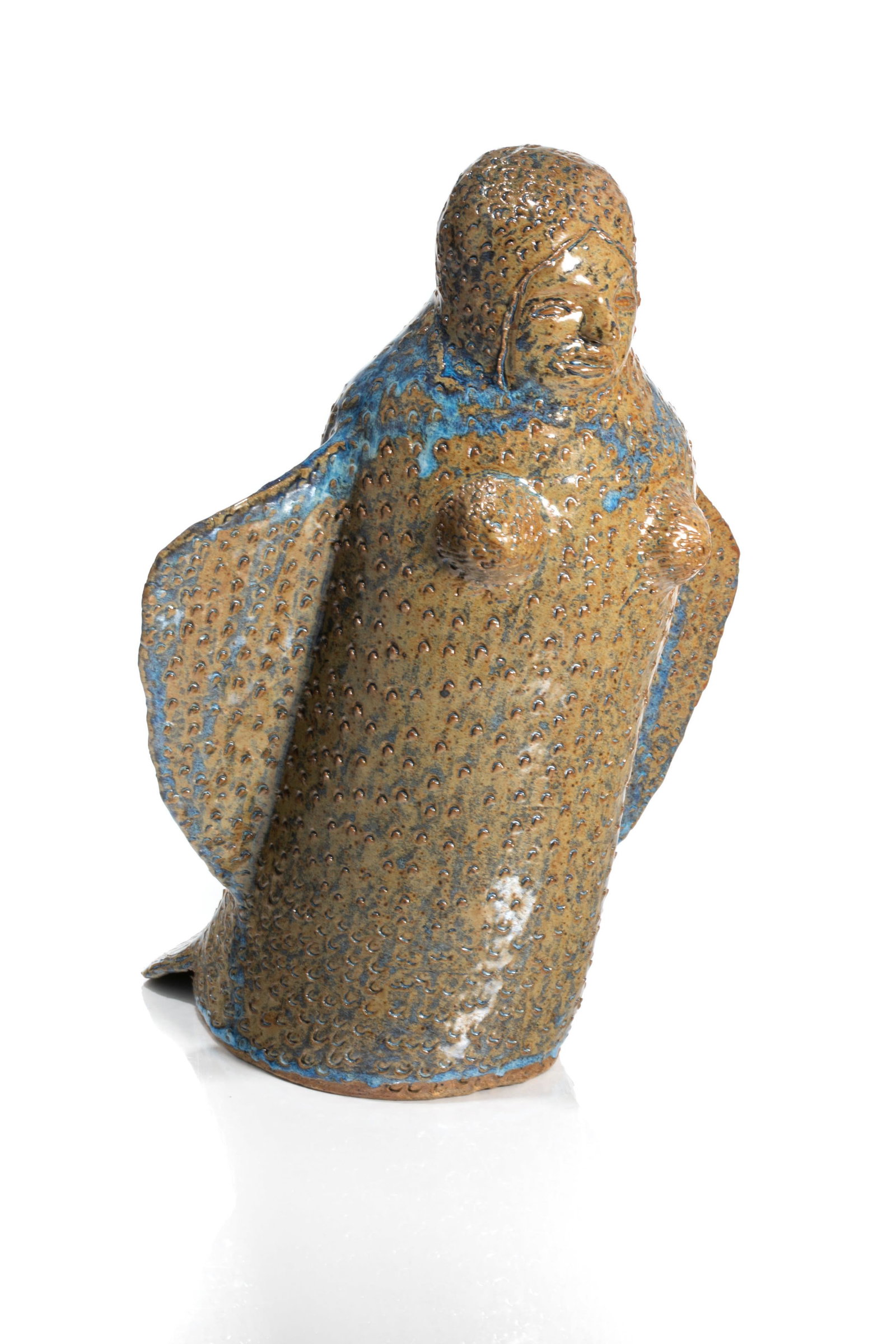 ELI TIKEAYAK, INUIT, Bird Woman, c. 1974-77: ELI TIKEAYAK (1933-1995) KANGIQLINIQ (RANKIN INLET) Bird Woman, c. 1974-77 brown and blue glazed ceramic, 11.5 x 9 x 7.5 in (29.2 x 22.9 x 19.1 cm) signed and inscribed, "6175-164 / ᑎᑭ3