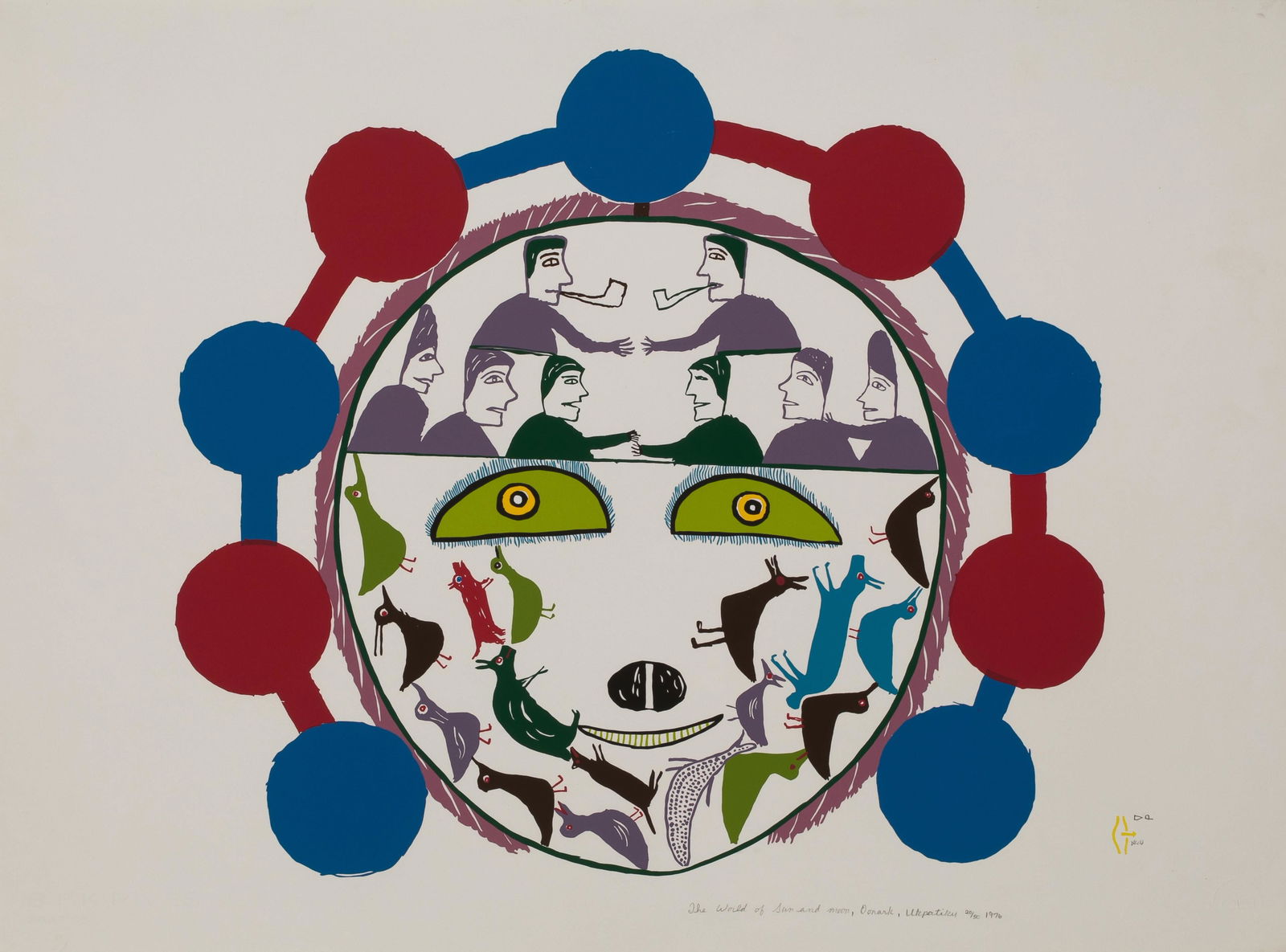 JESSIE OONARK, INUIT, The World of Sun and Moon, 1976 #24: JESSIE OONARK, O.C., R.C.A (1906-1985) QAMANI'TUAQ (BAKER LAKE) The World of Sun and Moon, 1976 #24 Printmaker: WILLIAM UKPATIKU (1935-2014) QAMANI’TUAQ (BAKER LAKE) silkscreen, 22 x 29.75 in (5