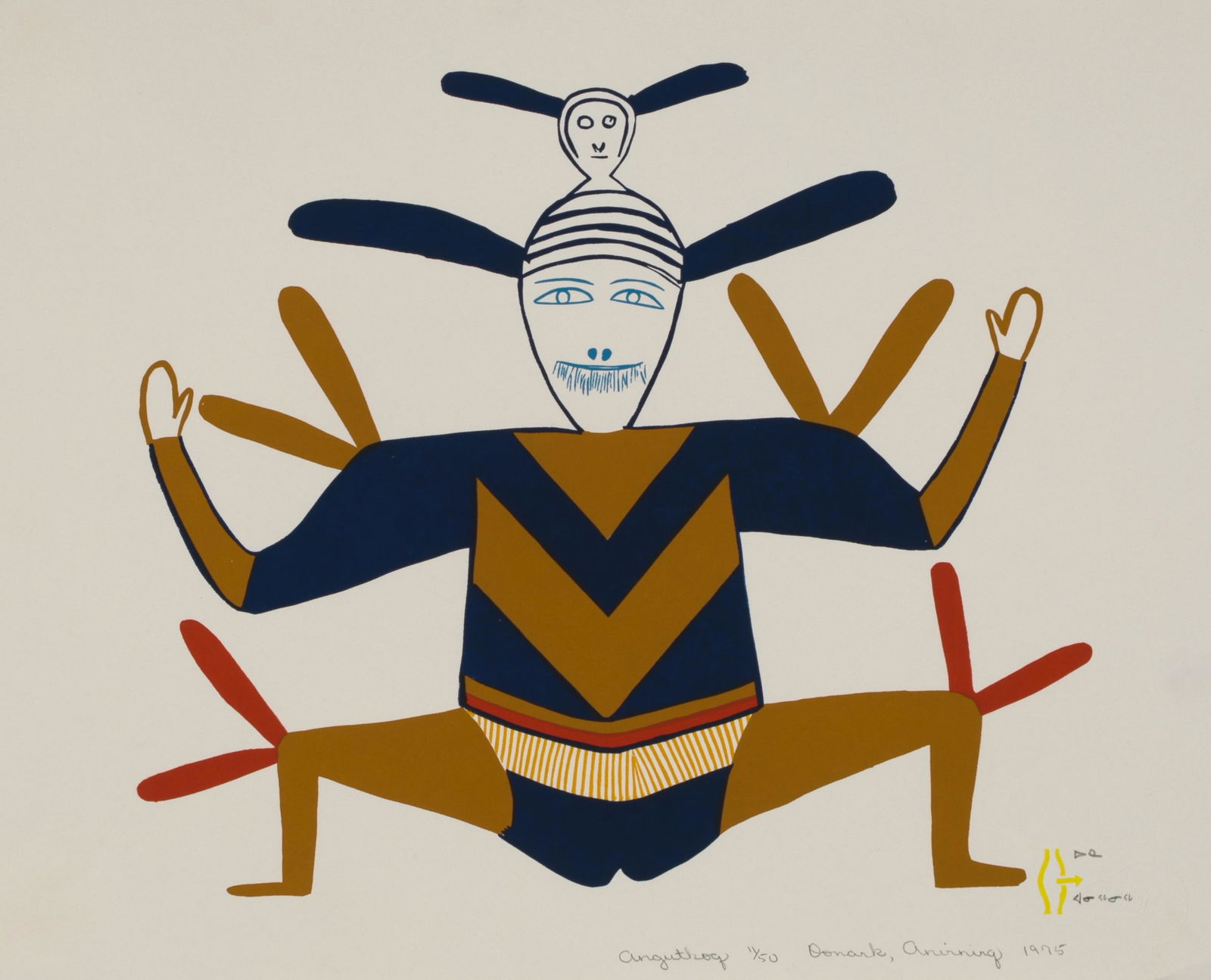 JESSIE OONARK, INUIT, Angutkoq, 1975 (1976 #3): JESSIE OONARK, O.C., R.C.A (1906-1985) QAMANI'TUAQ (BAKER LAKE) Angutkoq, 1975 (1976 #3) Printmaker: PHILLIPA ANINGNERK IKSIRAQ (1944-) silkscreen, 13 x 16 in (33 x 40.6 cm) 1 1/50 Provenance Private